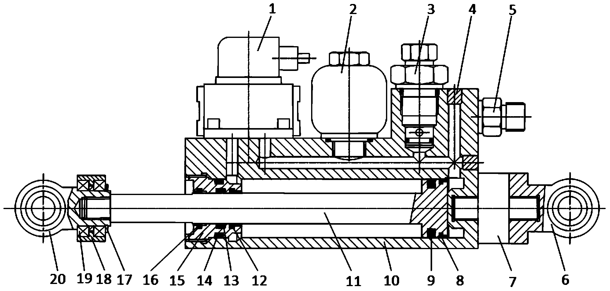 Highly integrated hydraulic servo oil cylinder having buffering and overload protection functions