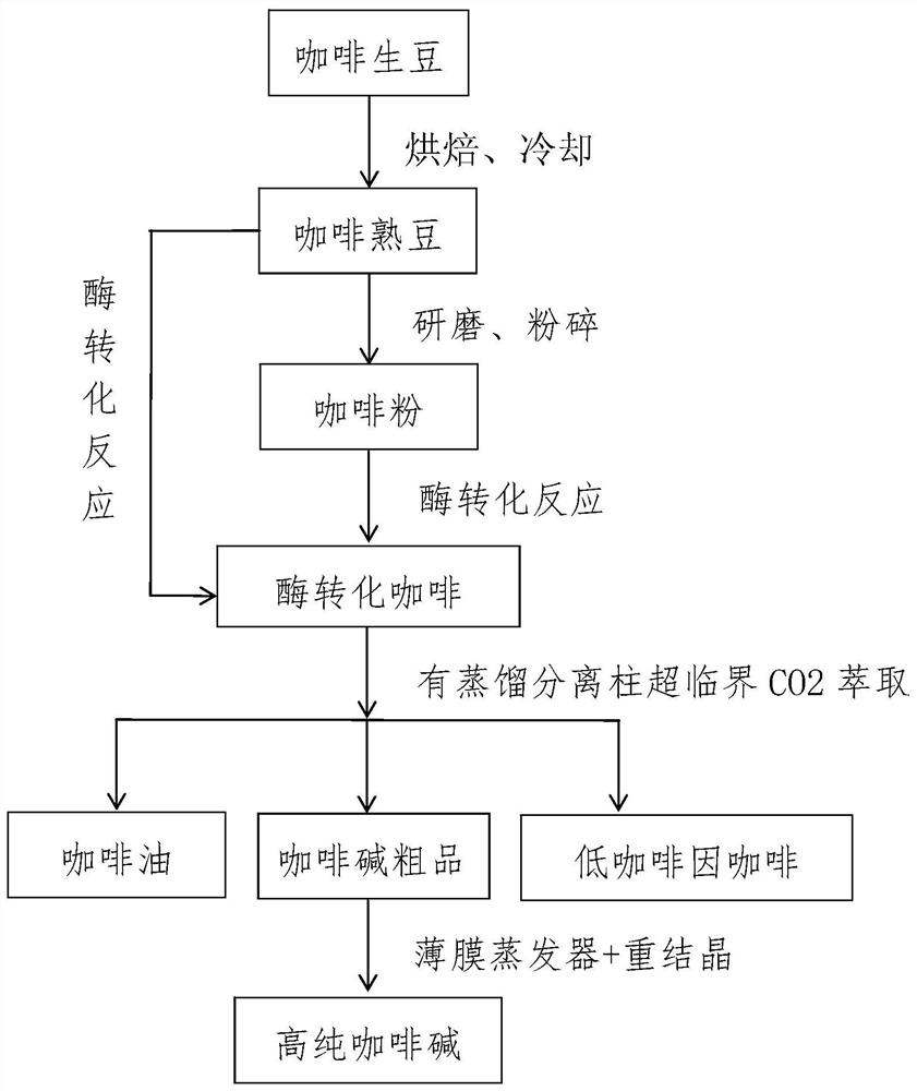 Method for efficiently extracting caffeine in coffee deep processing