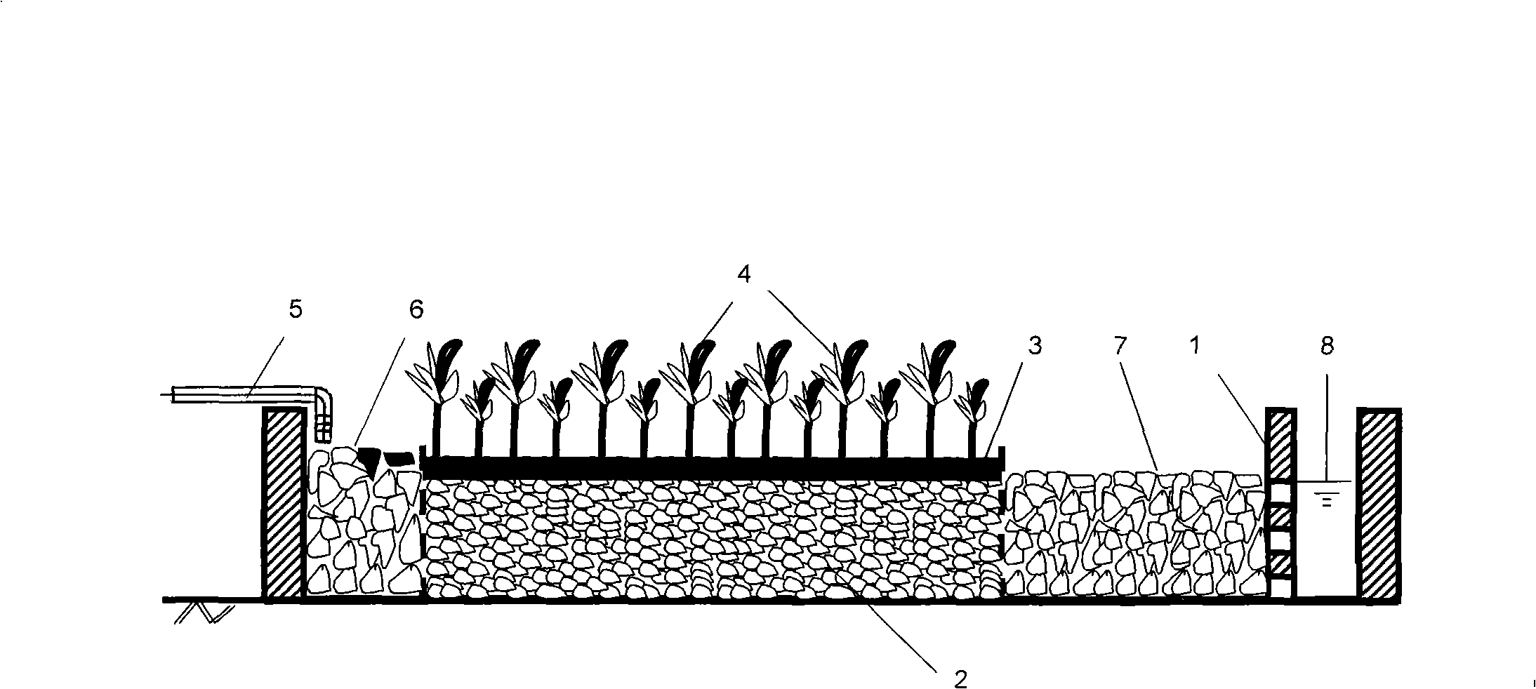 Eutrophication water body artificial wetland processing system taking steel-making waste residue as a substrate