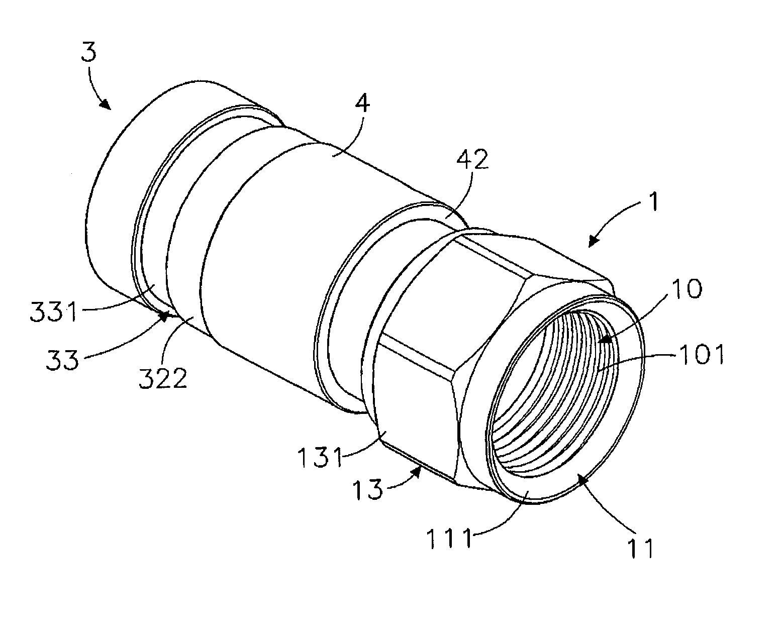 Compression type coaxial cable connector