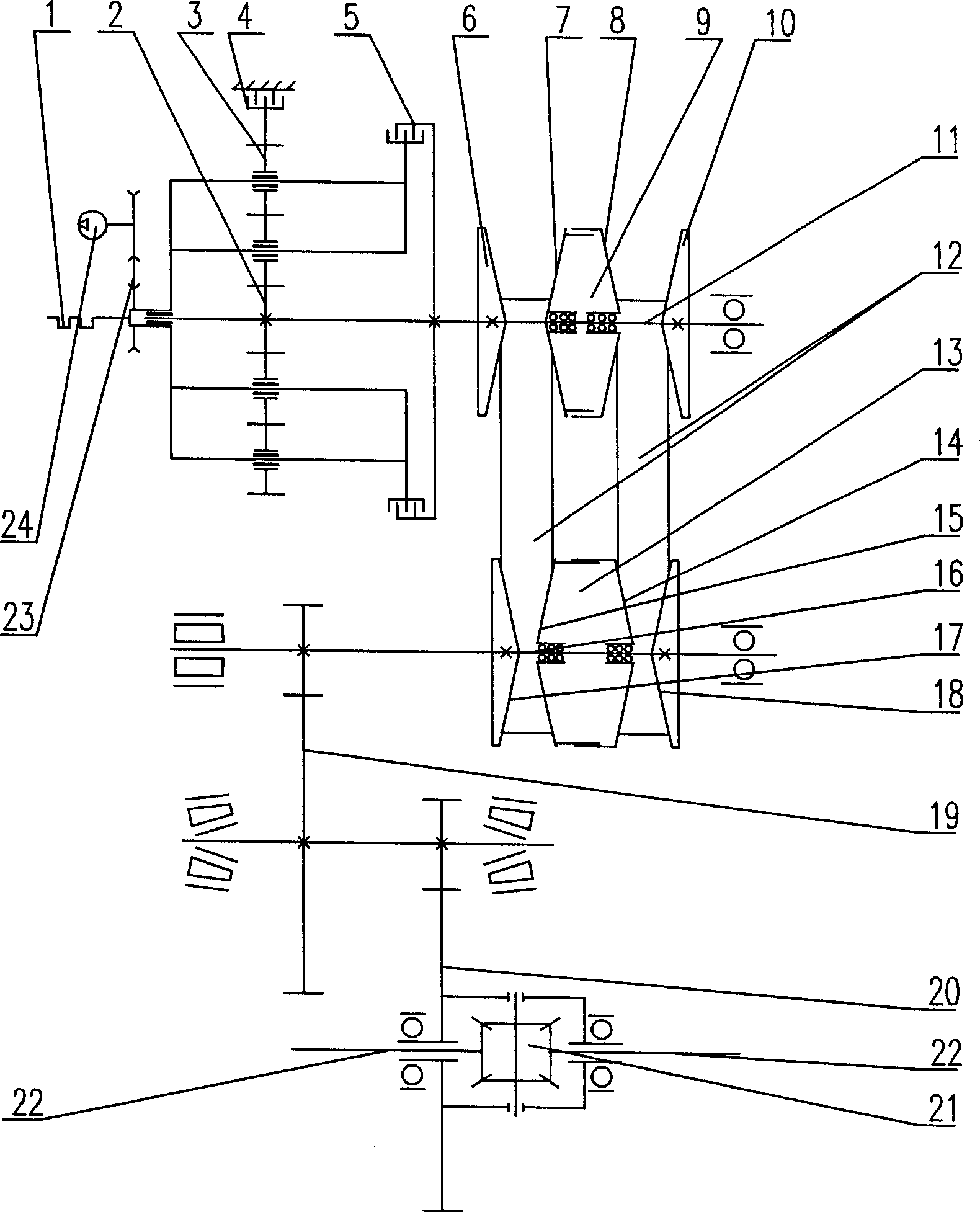 Multiple transmission pair stepless speed variation transmission device