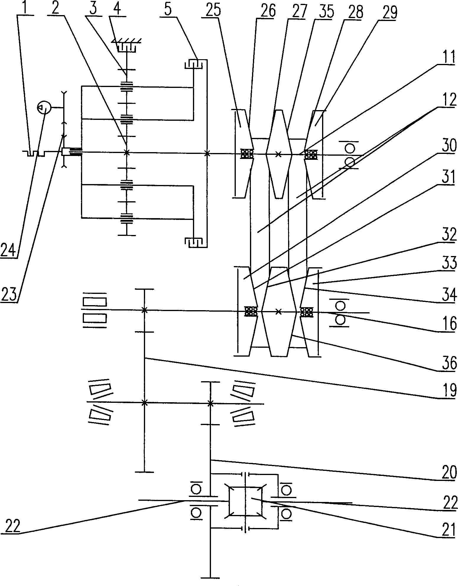 Multiple transmission pair stepless speed variation transmission device