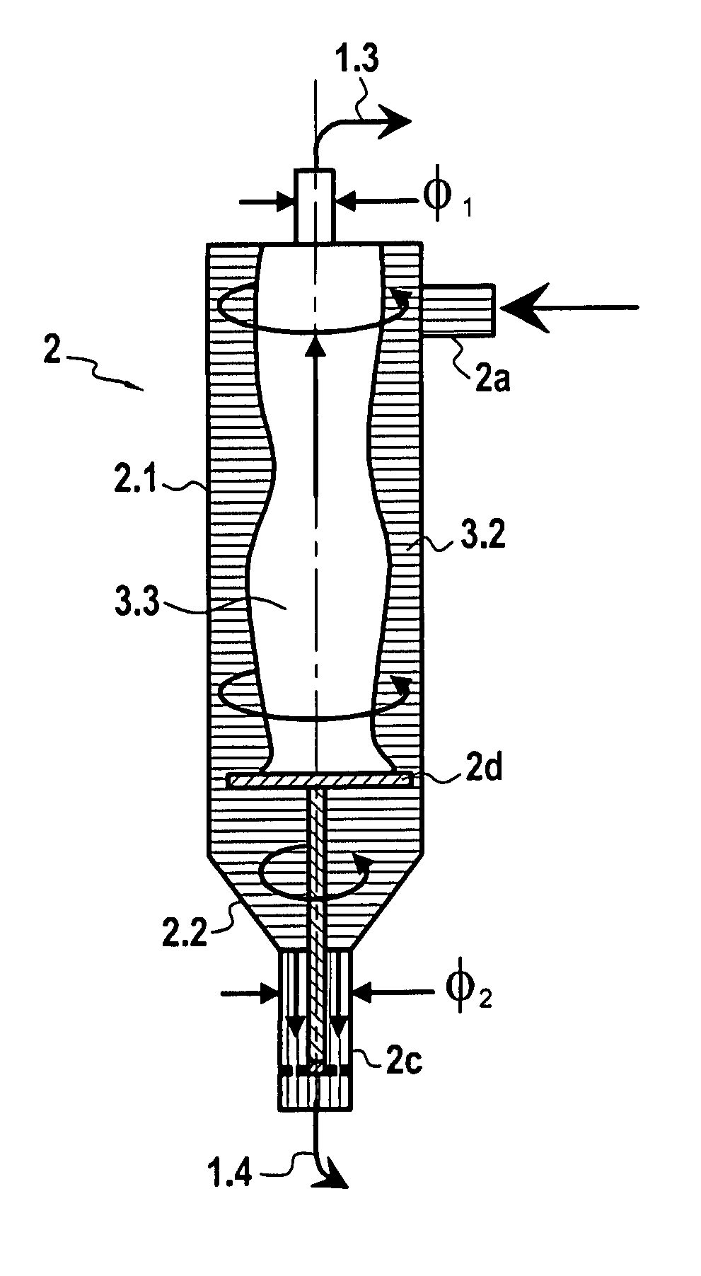 Method and a device for separating a multiphasic liquid