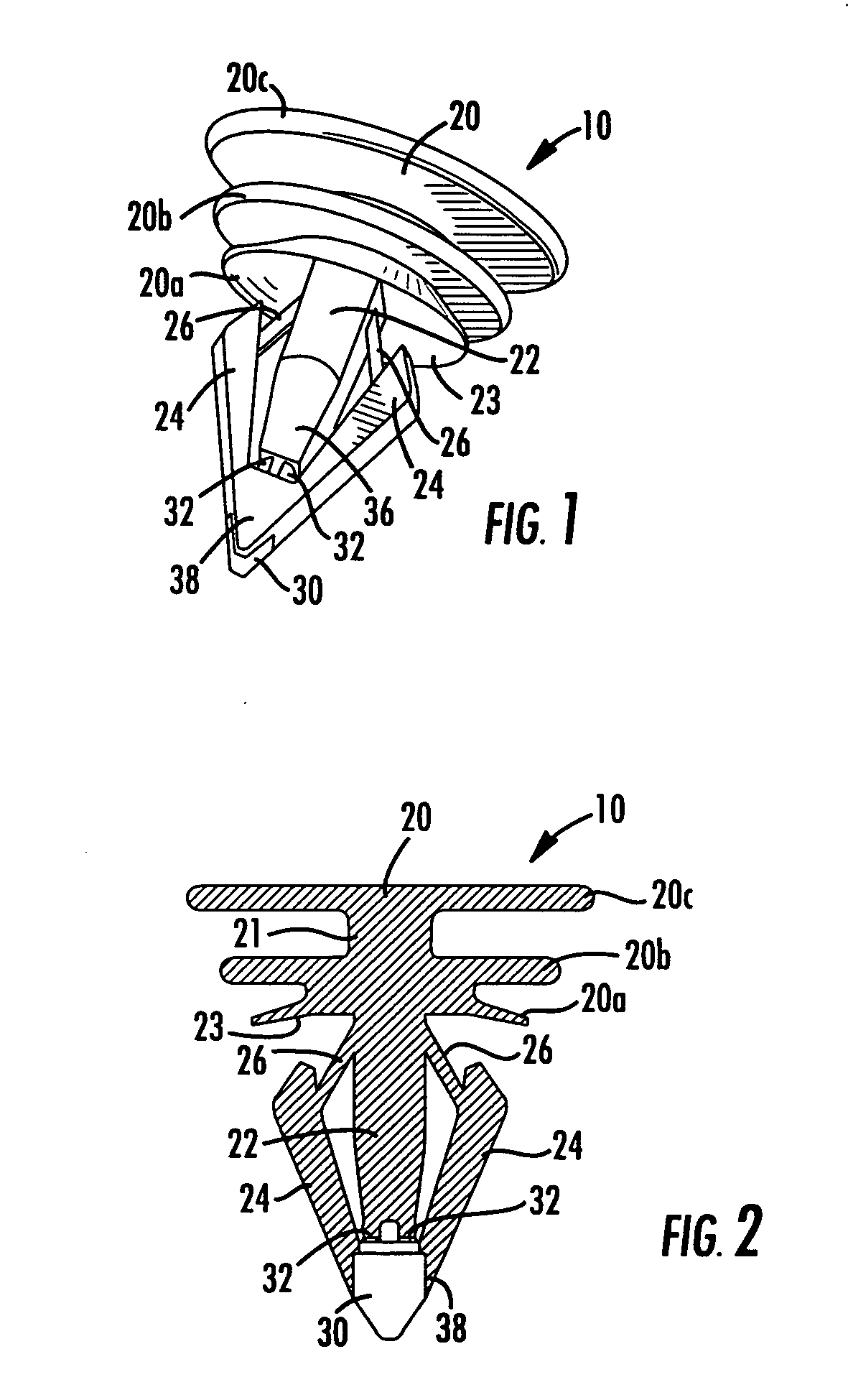 Serviceable w-base fastener