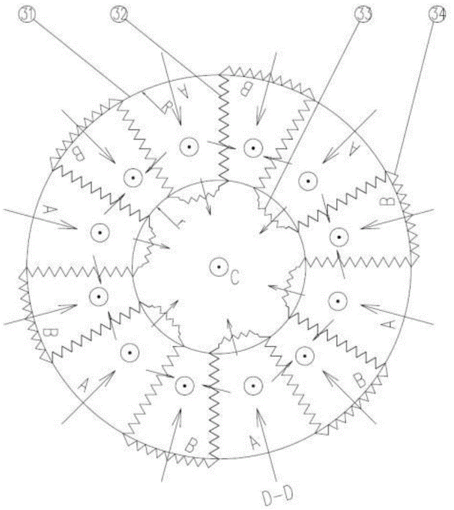 An indirect cooling tower with triangular petal-like arrangement