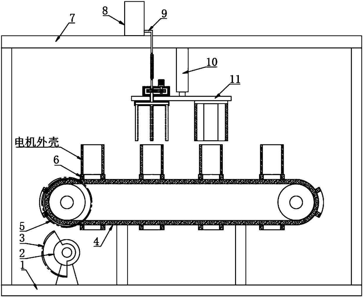 Motor shell painting and drying device