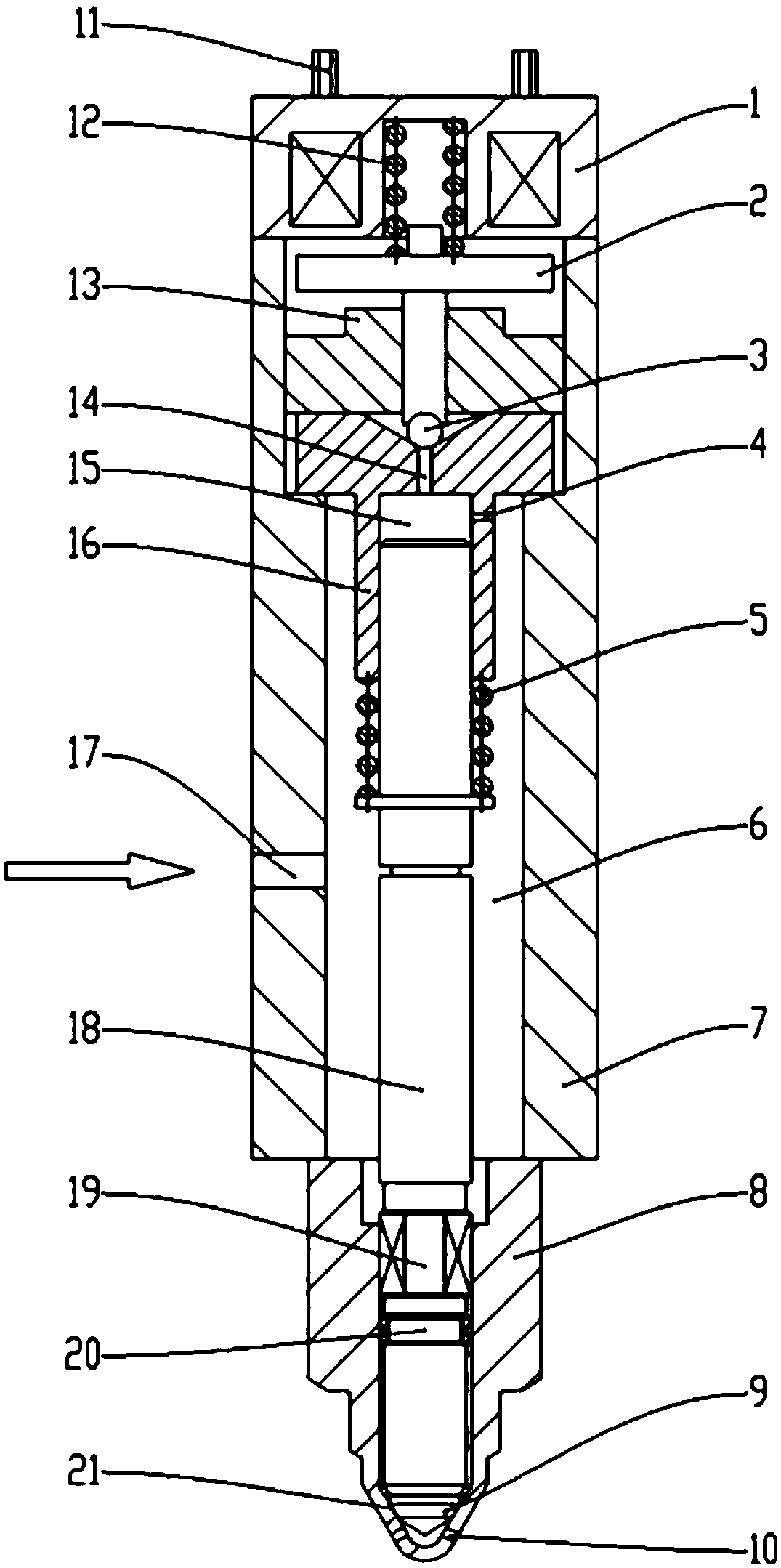 Long needle valve for fuel injection valve