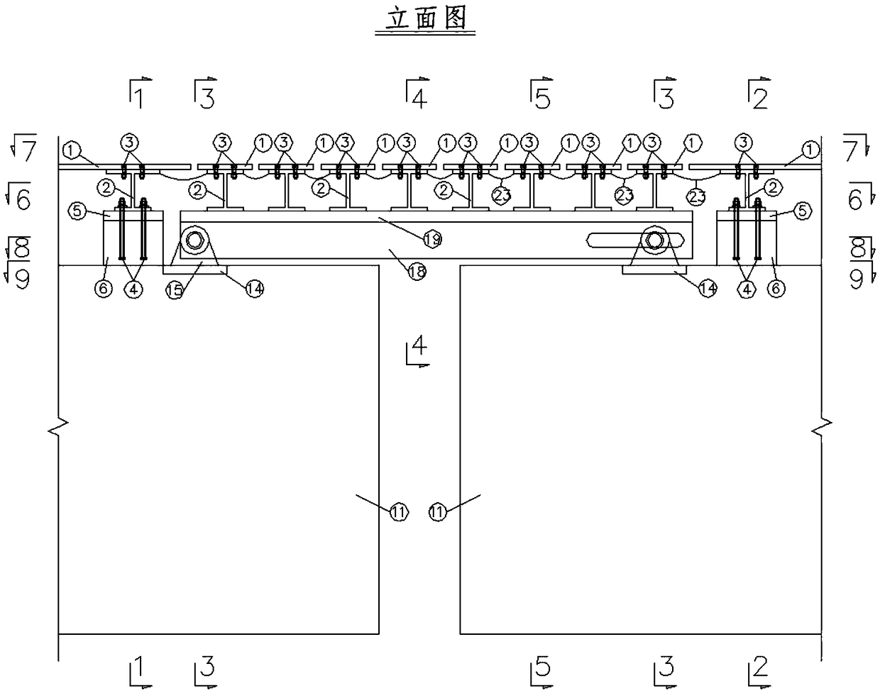 X-shaped connecting rod device for large displacement telescopic device of medium and low speed maglev bridge