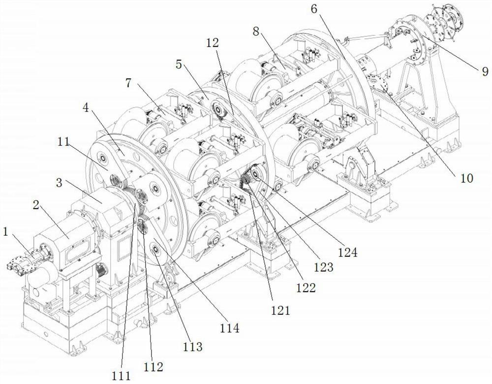 Cage strander wire coil rack with take-up function