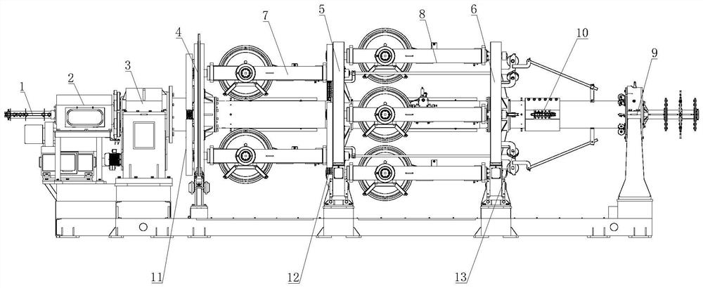 Cage strander wire coil rack with take-up function