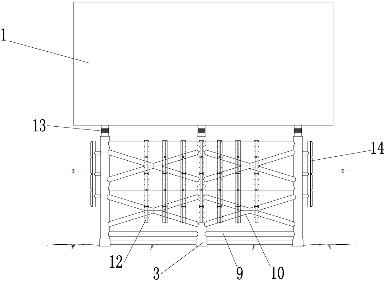 Large offshore platform split-type conduit frame structure suitable for shallow-water marine float-over mounting, and mounting method thereof