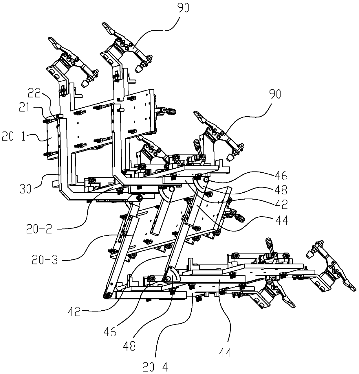 Flexible clamp for passenger car pedal skeleton welding