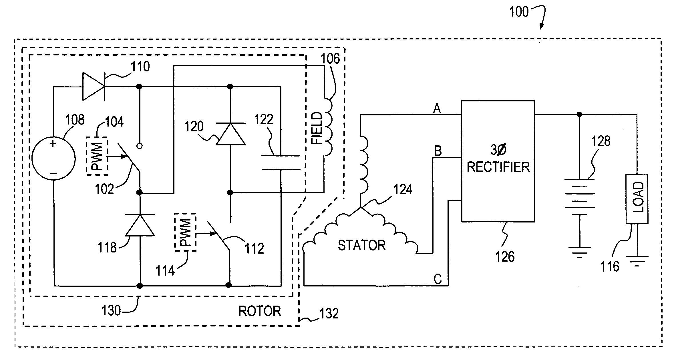 Field excitation for an alternator