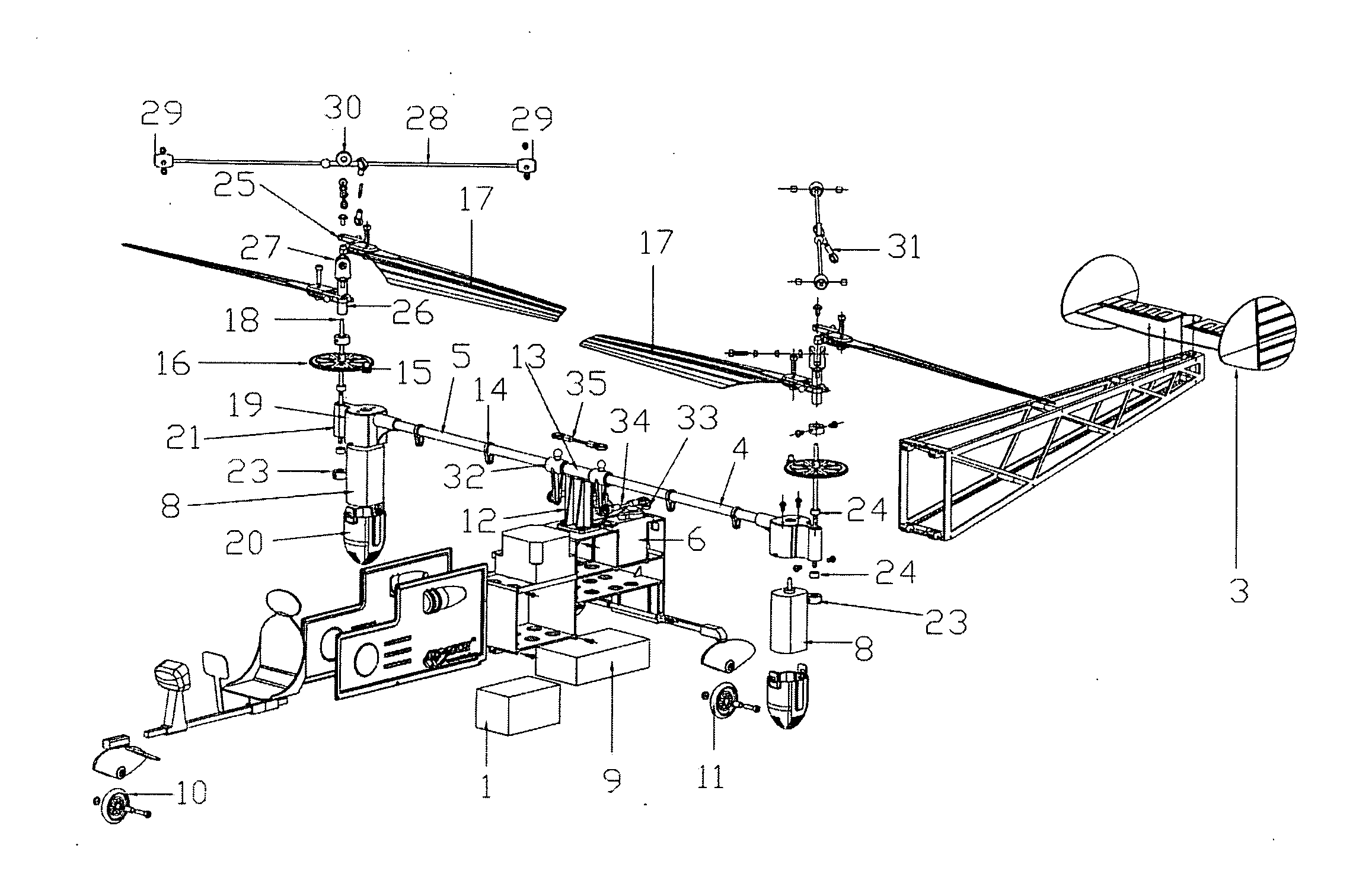 Four-channel transverse dual rotor helicopter