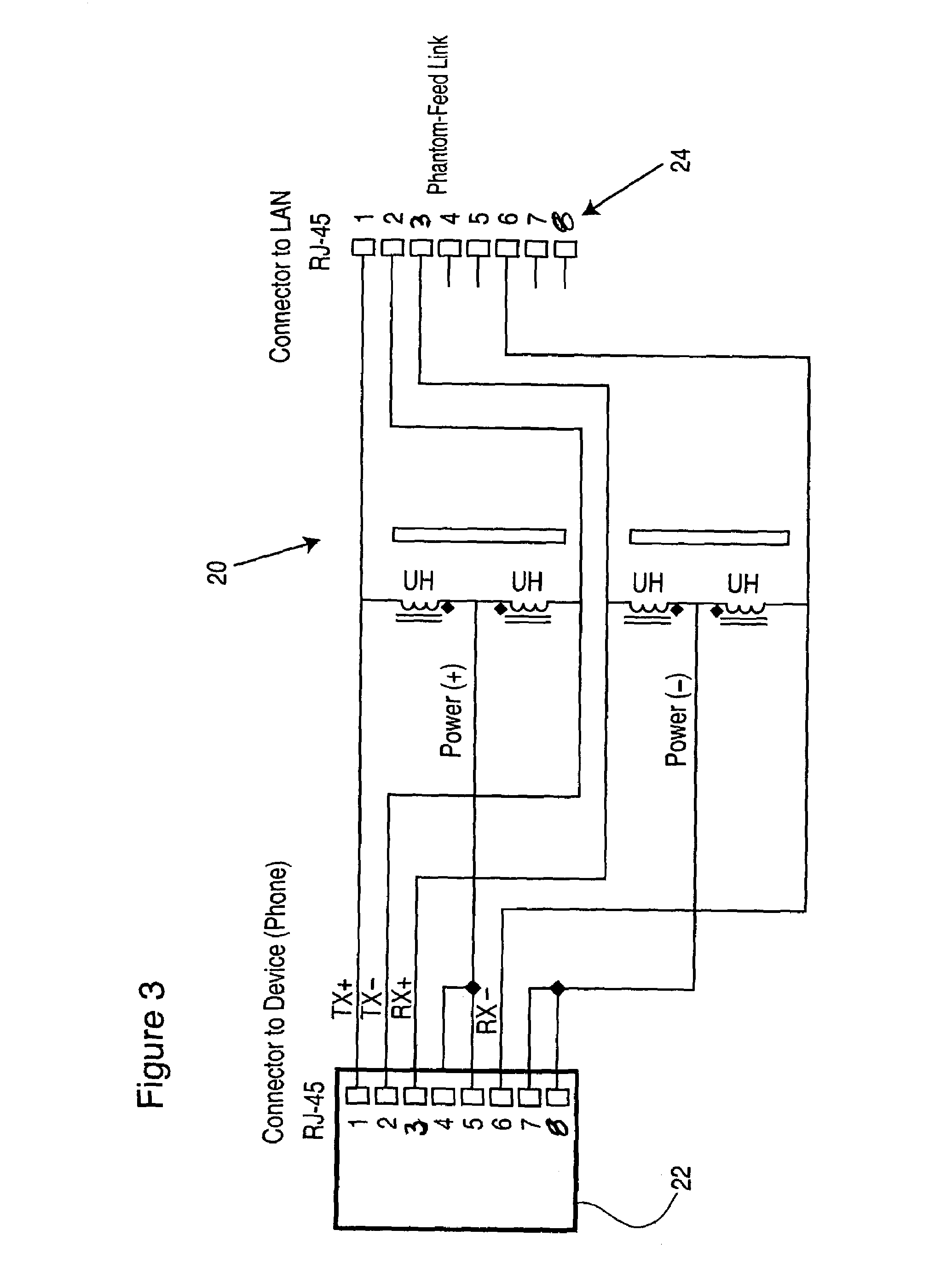 Power supply for phantom-feed LAN connected device using spare-pair powering