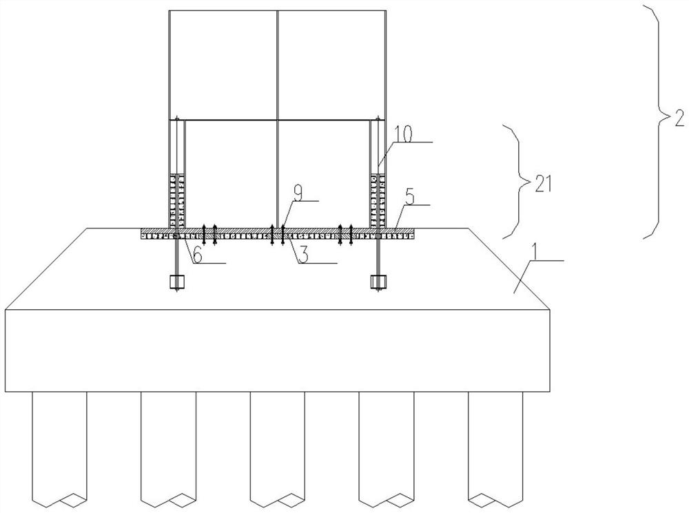 Joint connecting structure for connecting steel tower and concrete tower base and construction method thereof