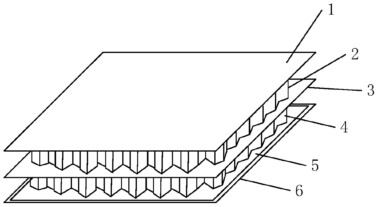 Light broadband multi-frequency-band strong-absorption double-layer structure honeycomb wave-absorbing plate and preparation method thereof