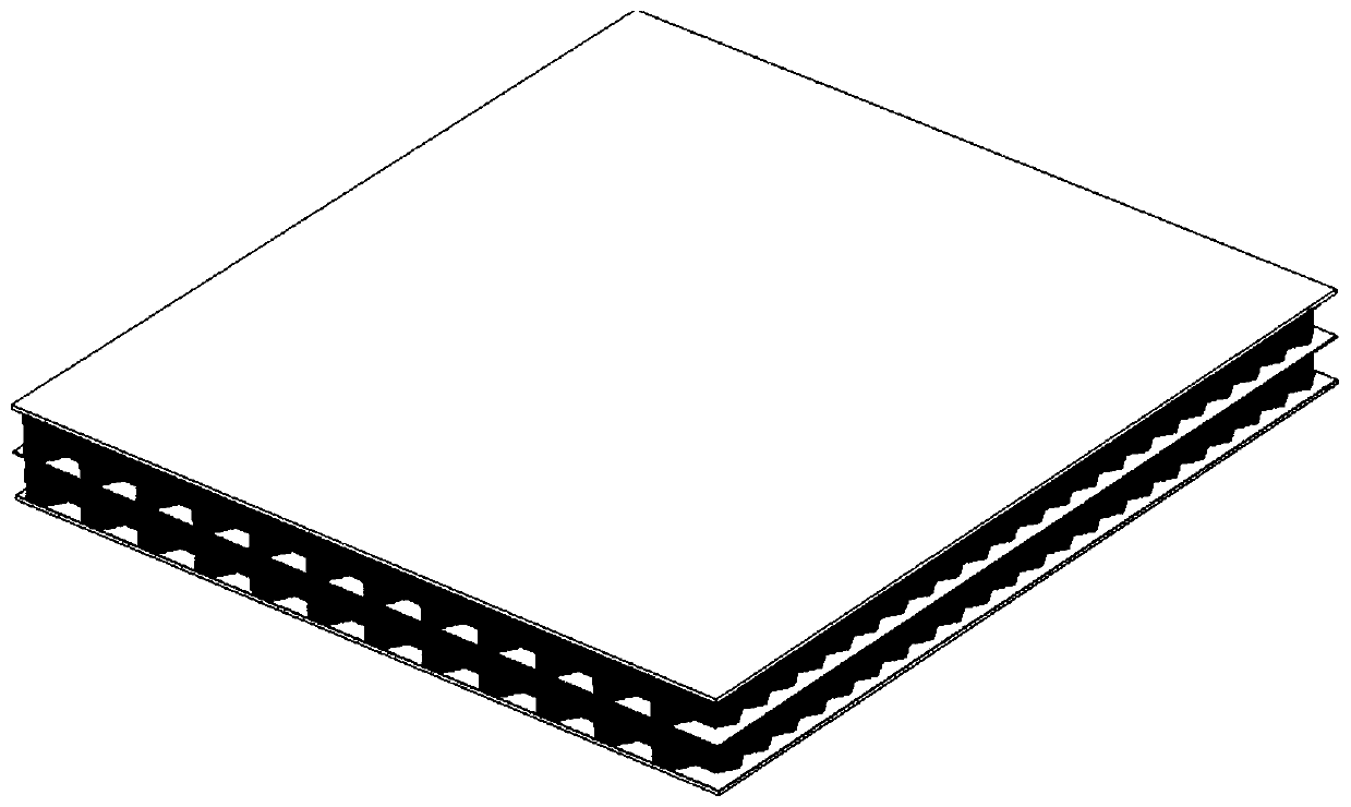 Light broadband multi-frequency-band strong-absorption double-layer structure honeycomb wave-absorbing plate and preparation method thereof