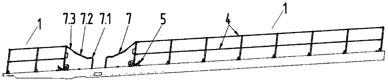 Foldable protective guard, application and specialized railway wagon for automobile transportation