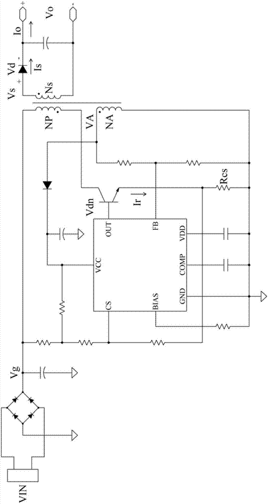 Flyback converter with no need for the auxiliary winding