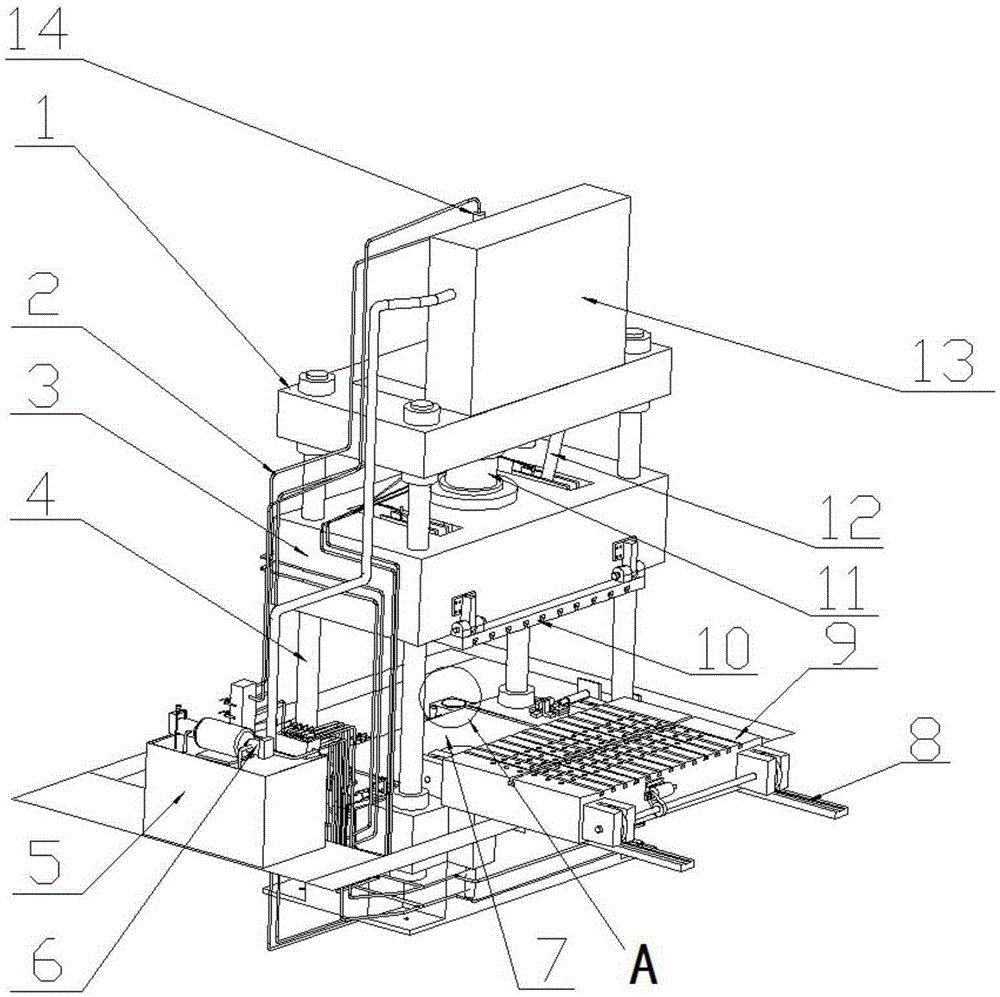 Upper-turn and lower-move hydraulic punch type die closing machine