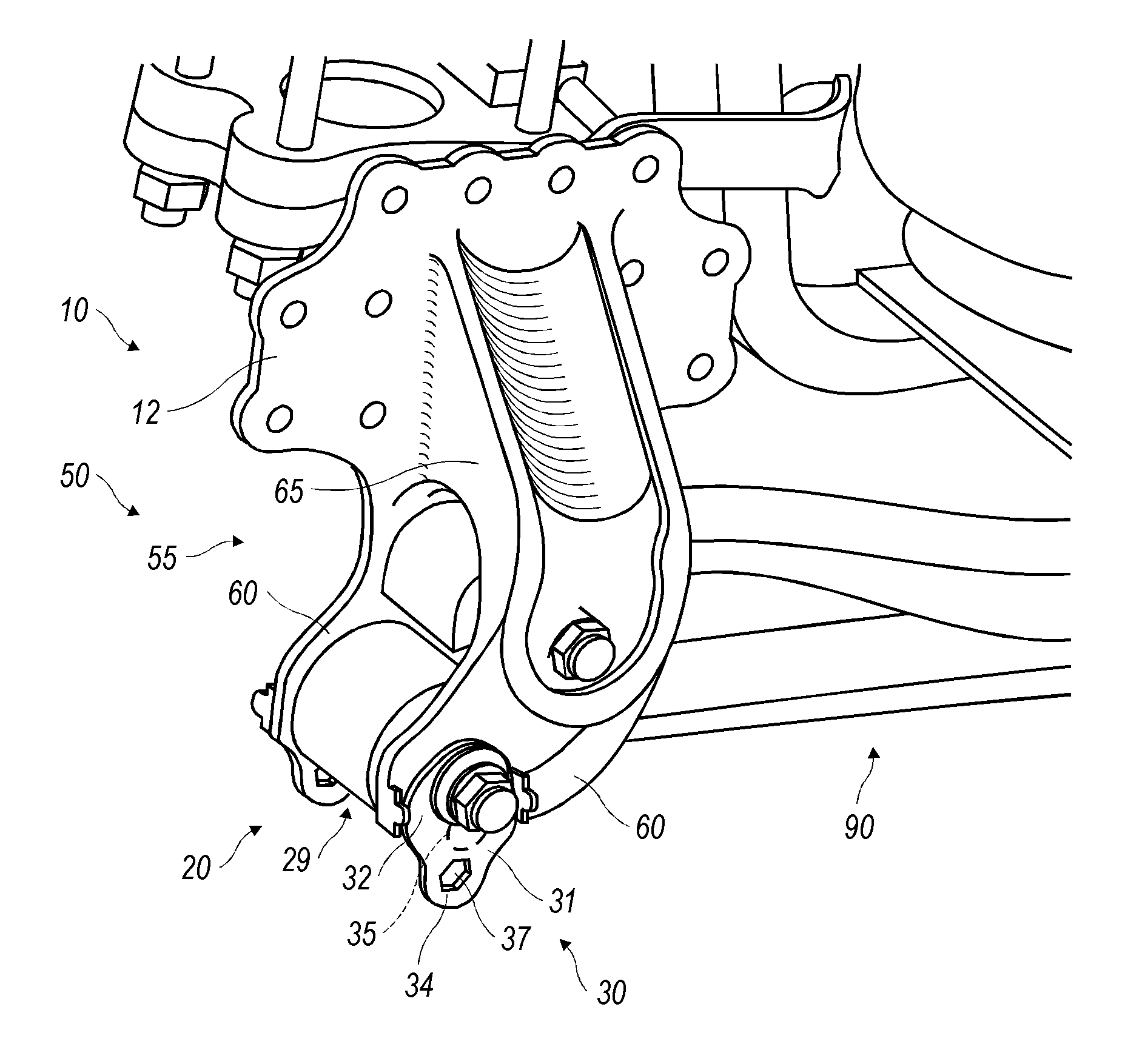 Adjustment arrangement in a suspension hanger assembly