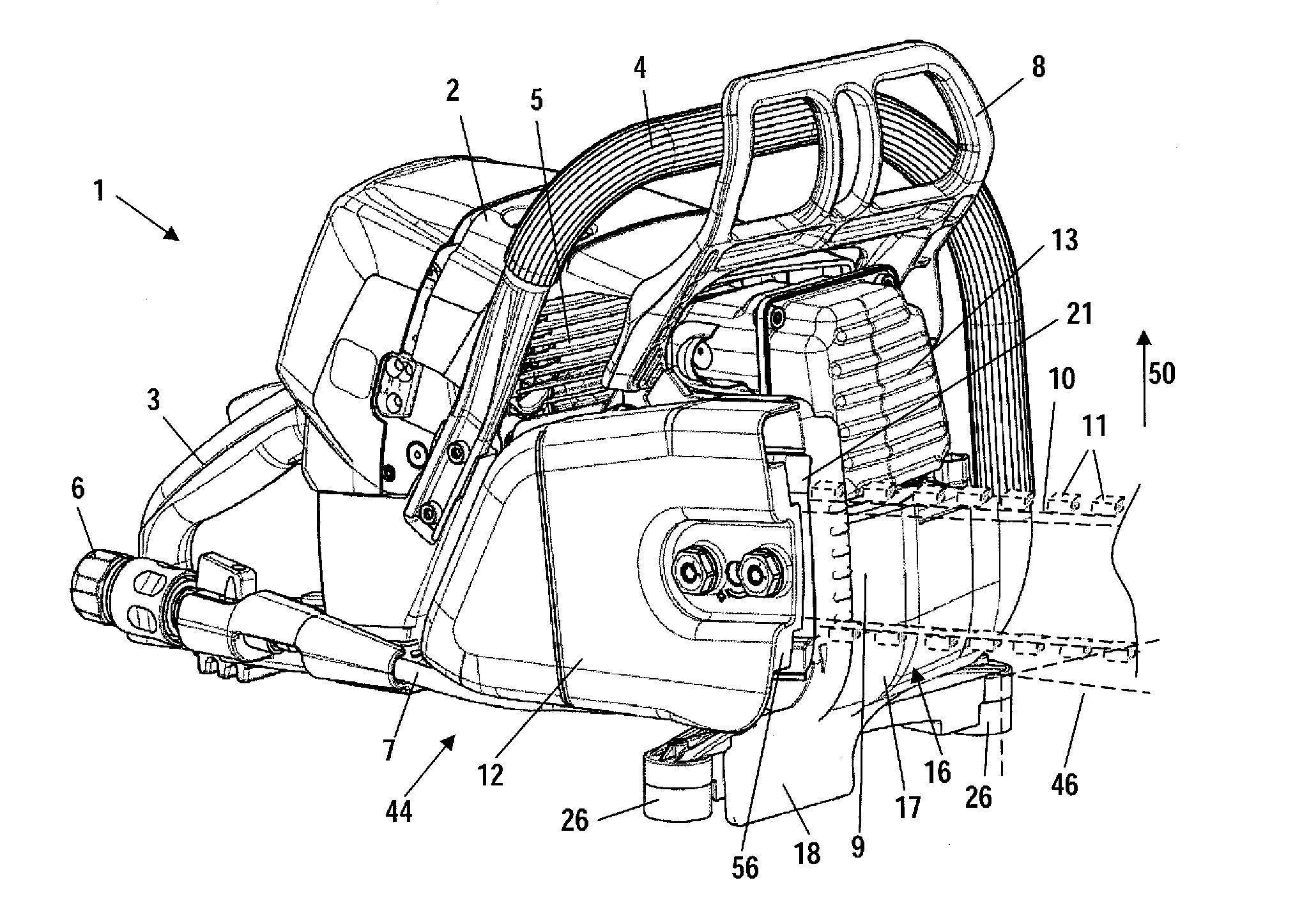 Handheld work apparatus having a guard