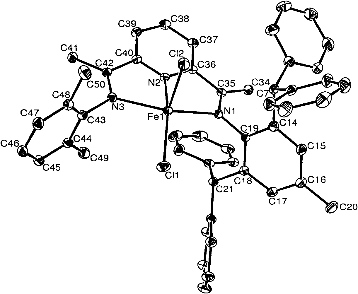 Asymmetric diimine pyridine iron or cobalt complex catalyst, and preparation method and application thereof