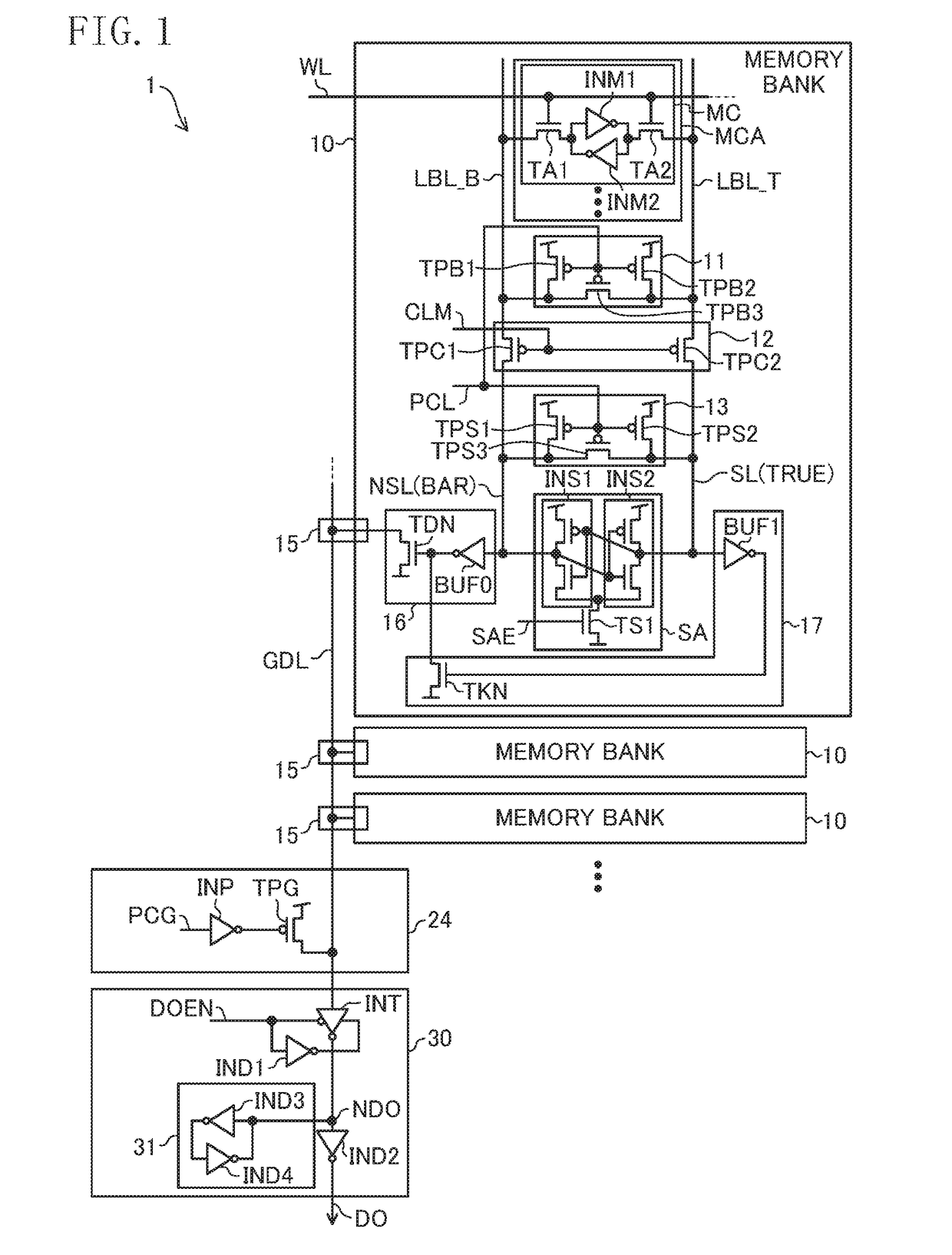 Static semiconductor memory device using a single global data line