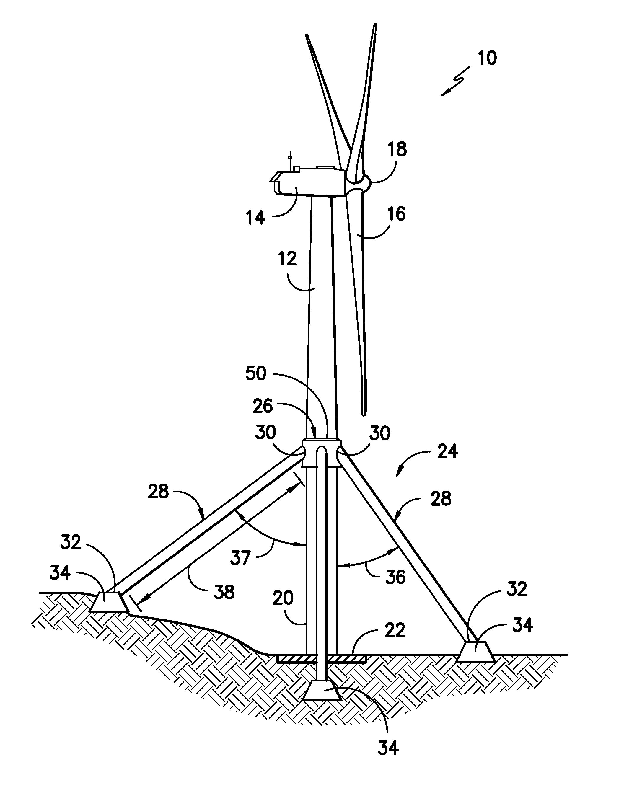 Onshore wind turbine with tower support system