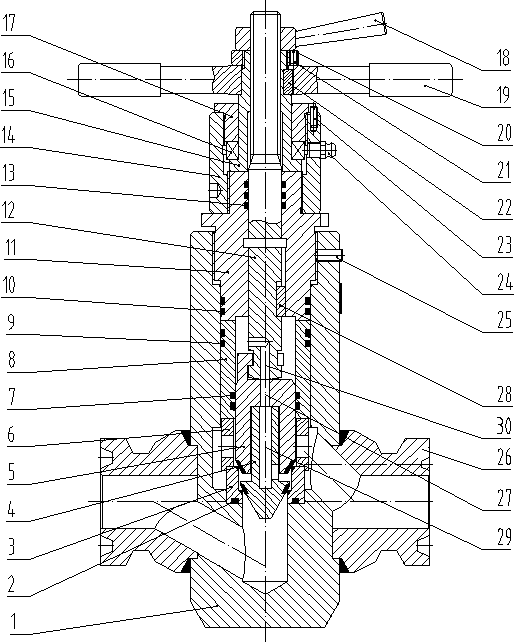 Balanced type multipurpose valve with cut-off, non-return and adjusting functions