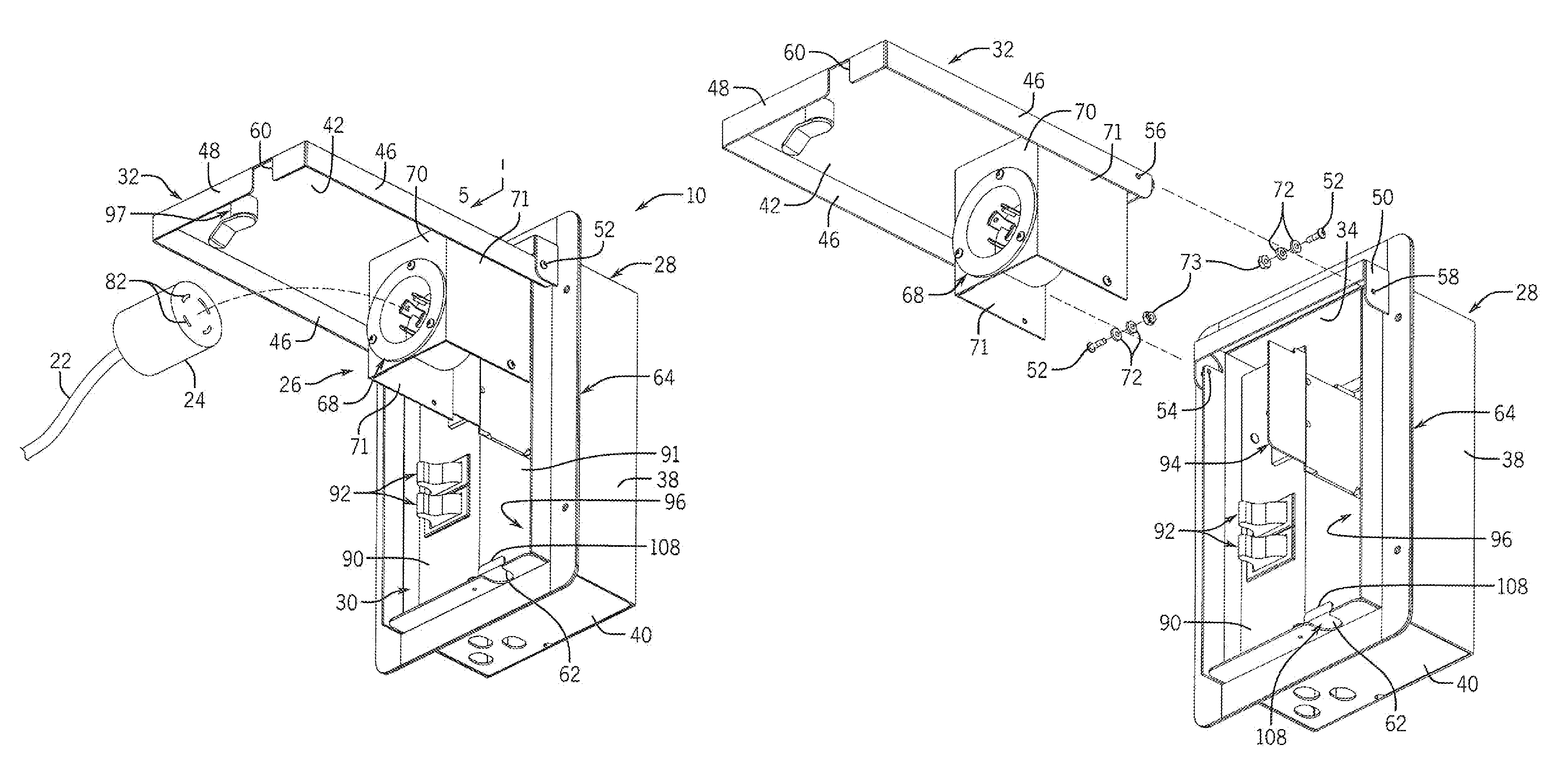 Transfer switch with cover-mounted power inlet