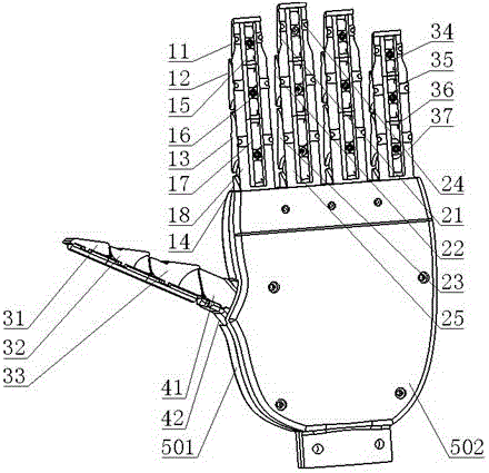 Robot five-finger dexterous hand executive device