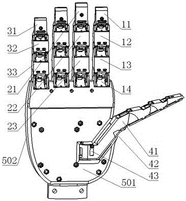 Robot five-finger dexterous hand executive device