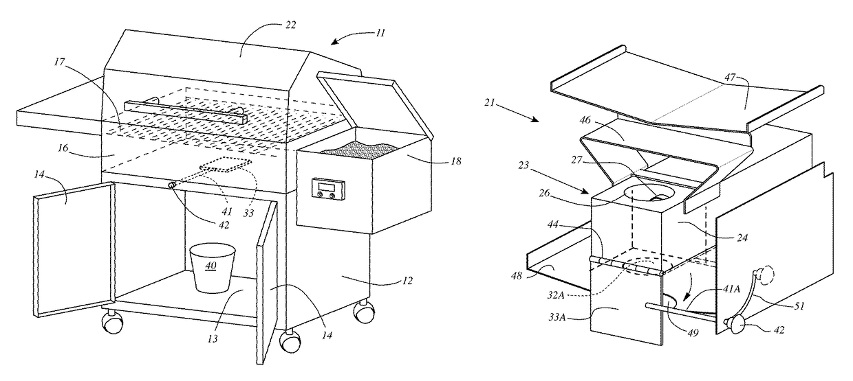 Pellet fueled grill with cleanout port