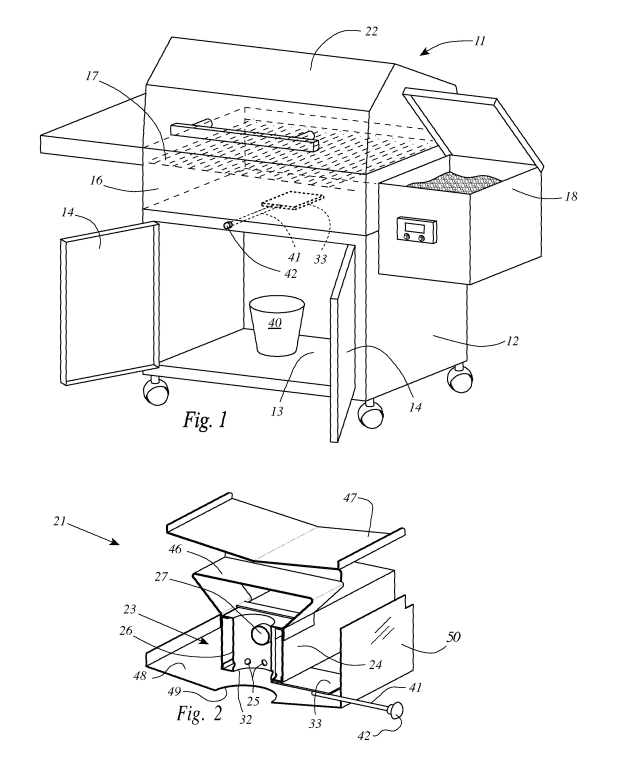 Pellet fueled grill with cleanout port