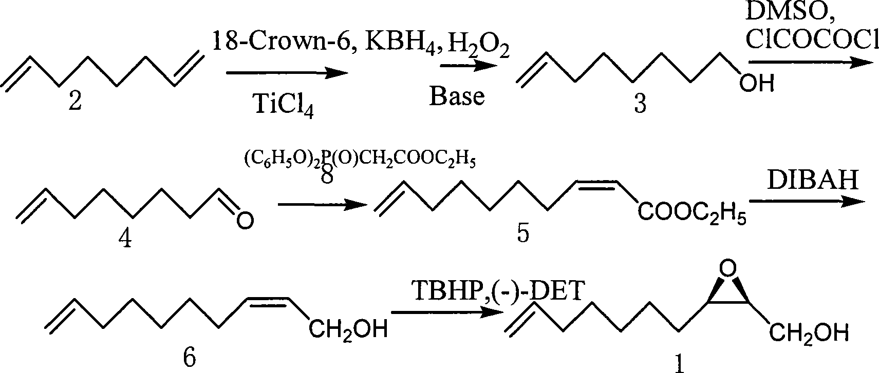 Fully-synthesizing method for (2R,3S)-epoxy-9-(aprylene-1-OL