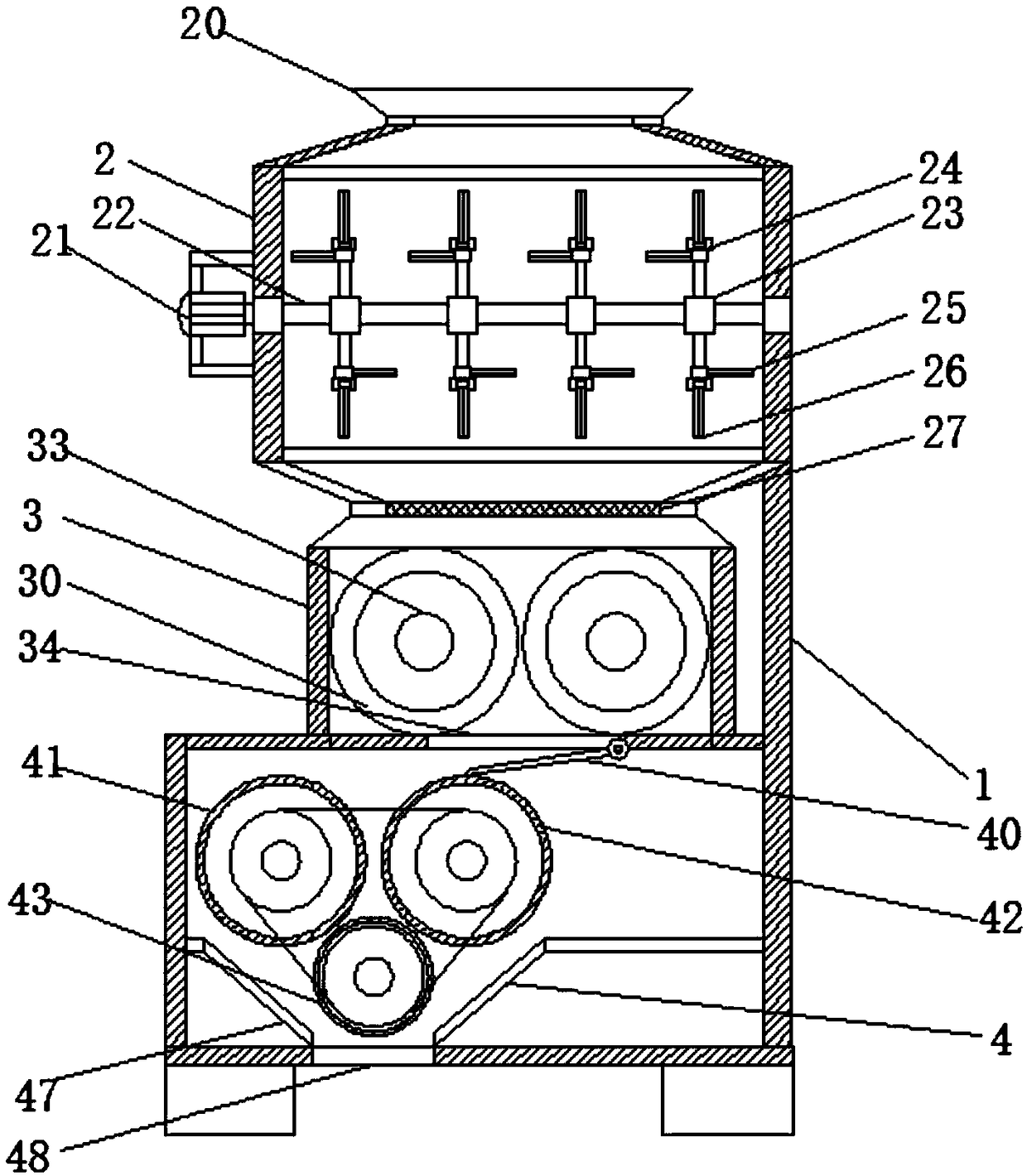 Multistage forage cutting and crushing device