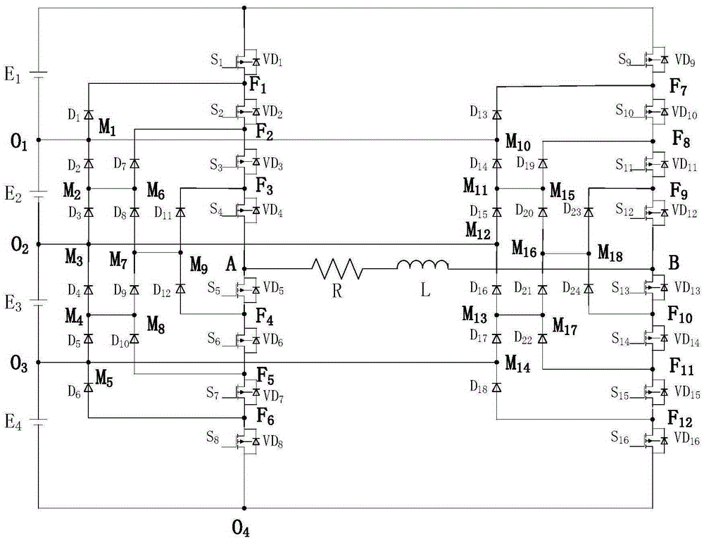 Electric source five-level transmission circuit employing transient electromagnetic method