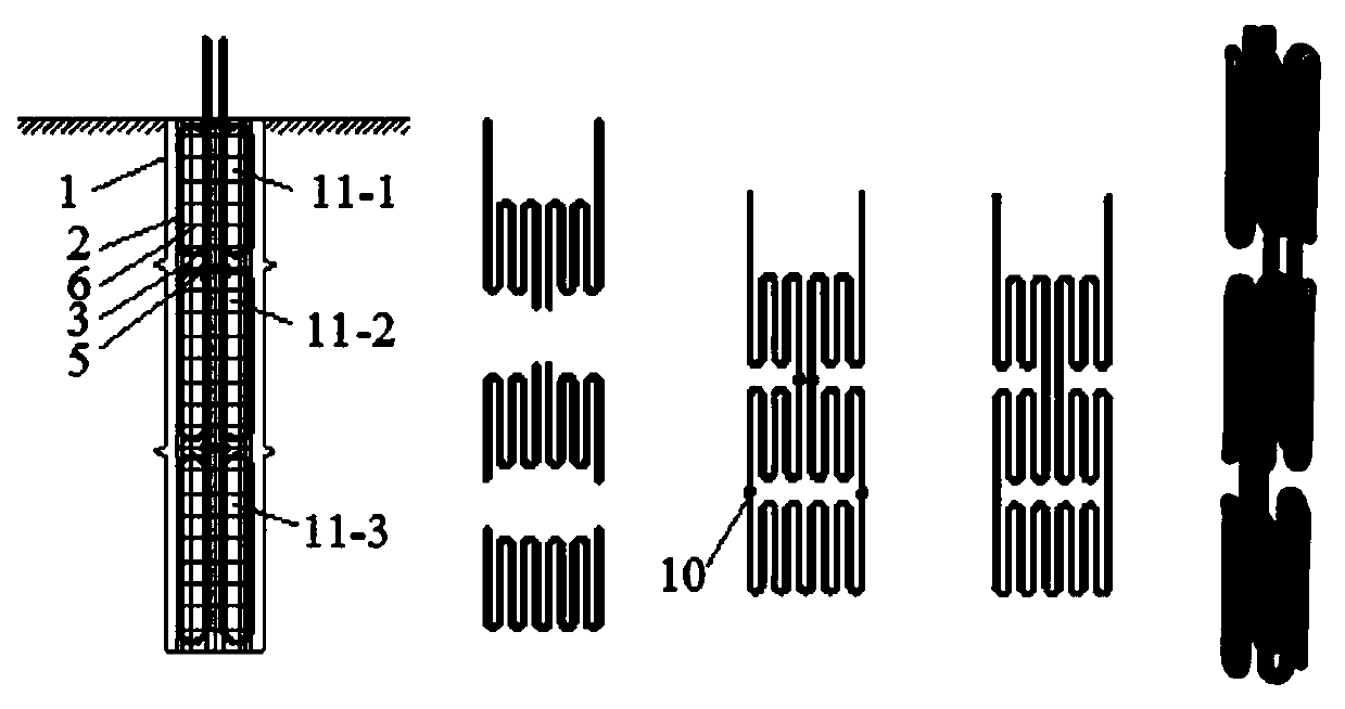 Cast-in-place bored energy pile with novel pipe layout mode and construction method thereof