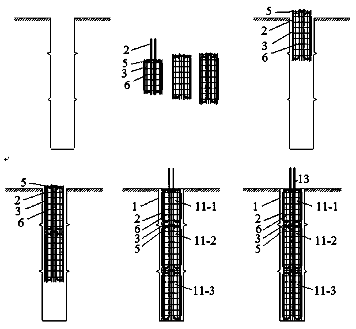 Cast-in-place bored energy pile with novel pipe layout mode and construction method thereof