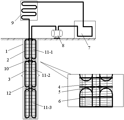 Cast-in-place bored energy pile with novel pipe layout mode and construction method thereof