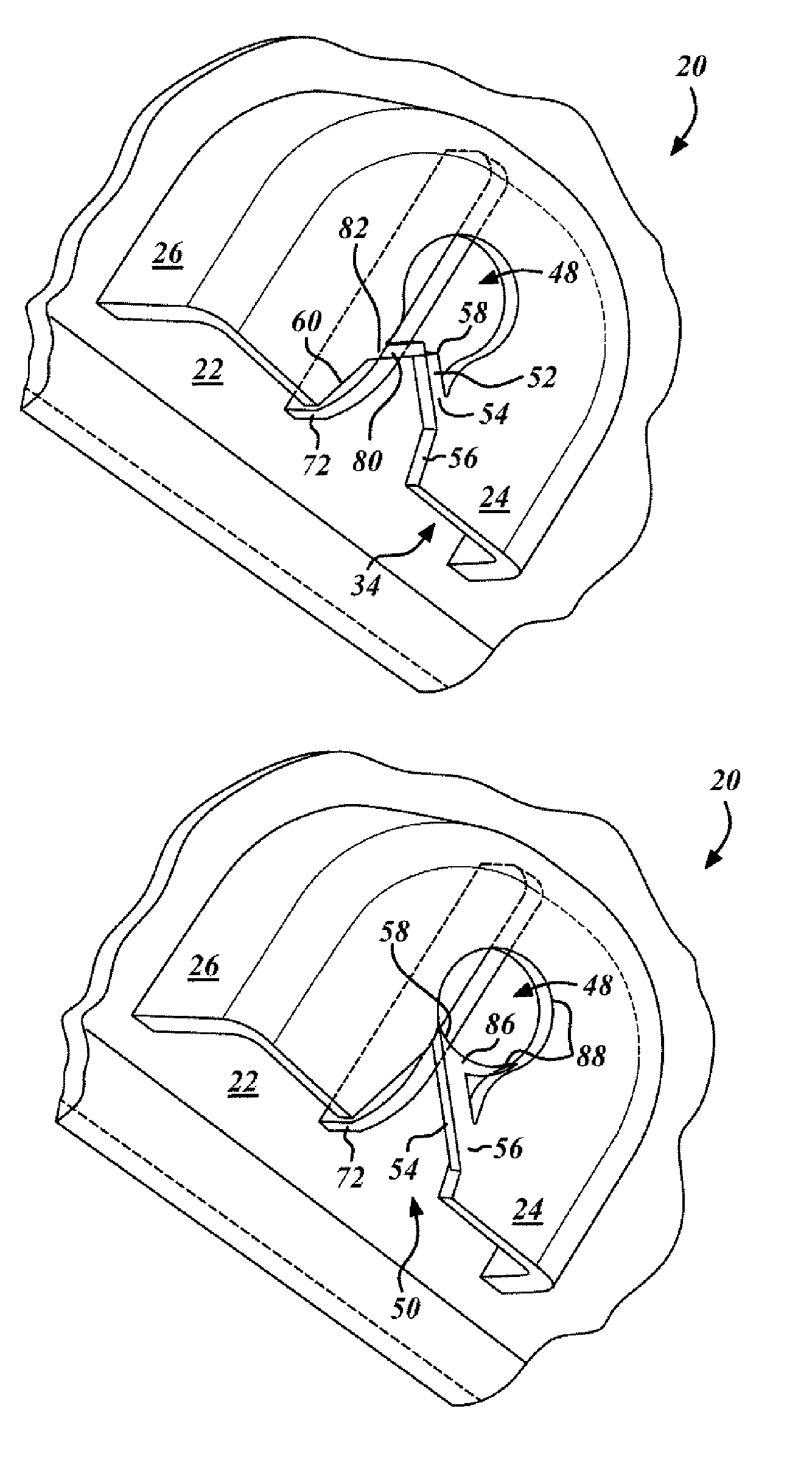 Integral doghouse fastener with retaining feature