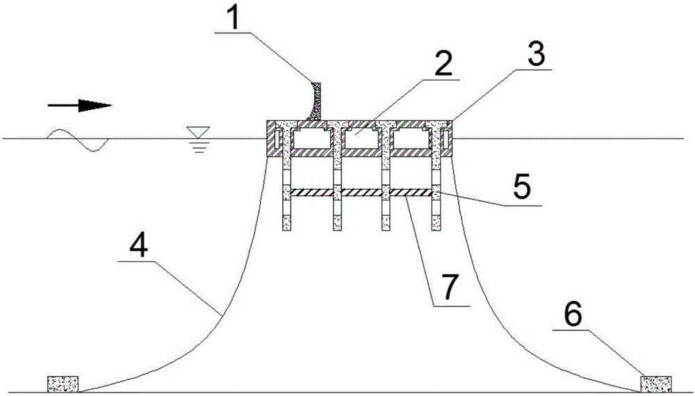 Floating breakwater with multiple columns of fence type wave stopping insertion plates and design method of floating breakwater