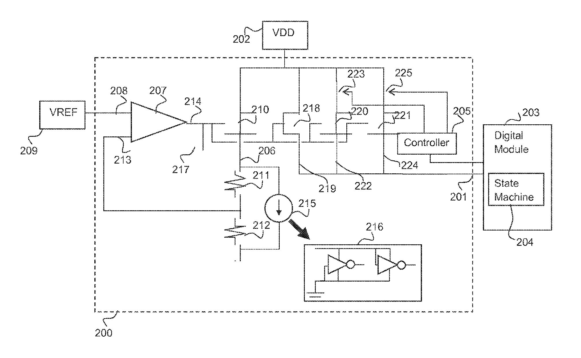 Voltage regulator, application-specific integrated circuit and method for providing a load with a regulated voltage