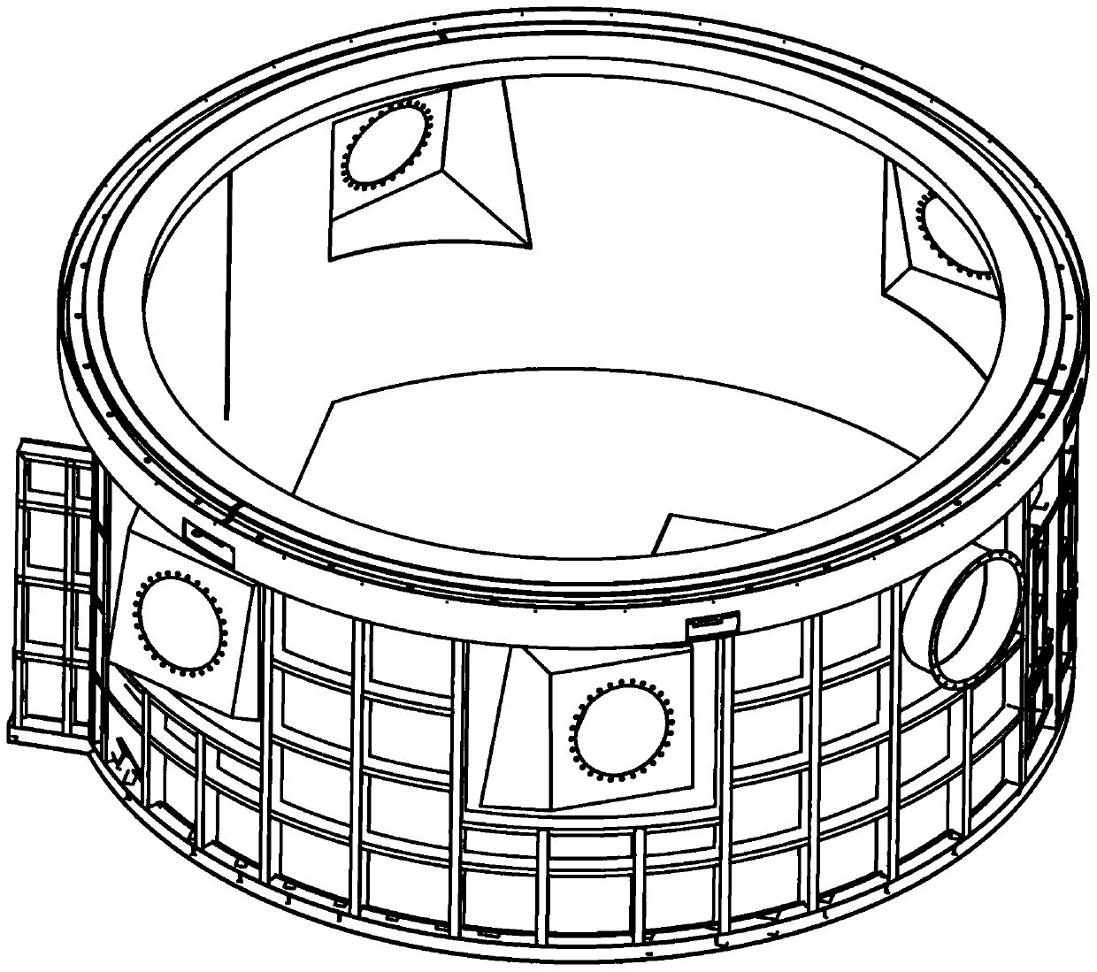 An improved circular aluminum melting furnace and a masonry method for the sealing edge of the castable material of the circular aluminum melting furnace