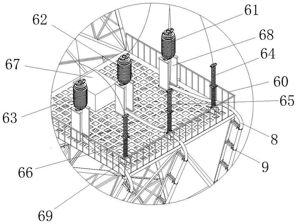 Double-loop cable terminal tower with switching bearing platform support structure