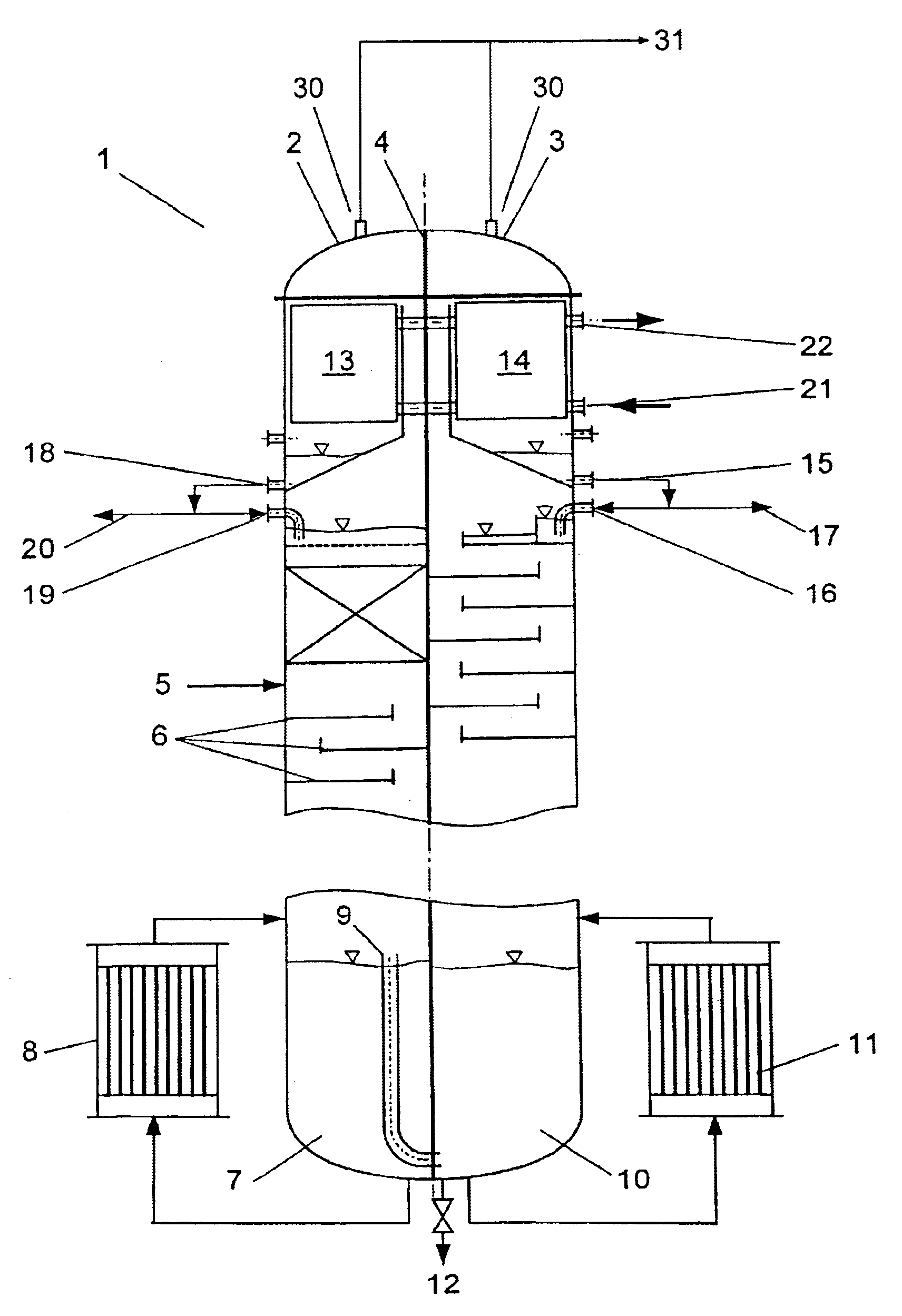 Column for concentrating phthalic anhydride