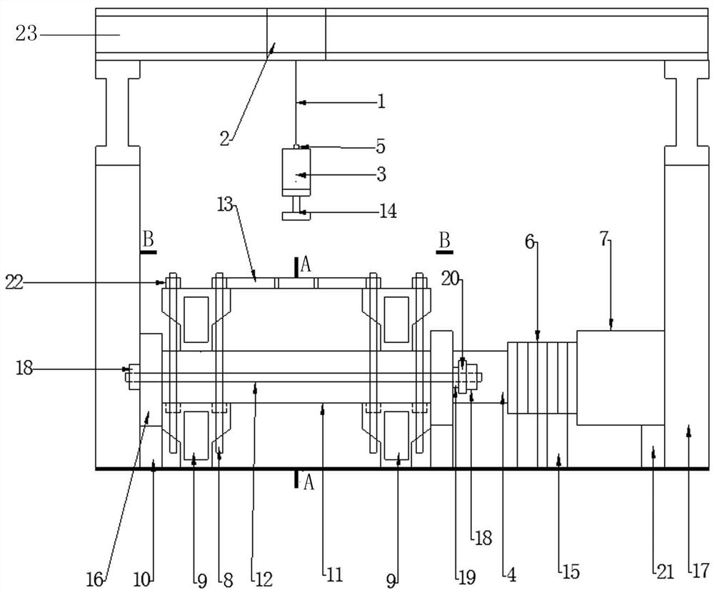 A test device, system and method for simulating long-term axial load and impact coupling disasters of components