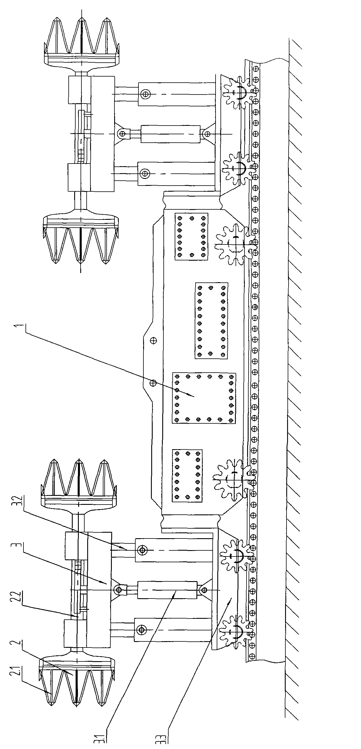 Method for retaining vertical impact of impacting mechanism and vertical-lift impact-cutting digger implementing same